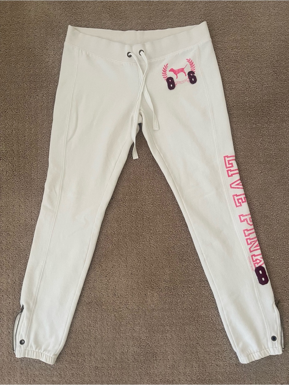 White Jogger Sweatpants with Pink Logo